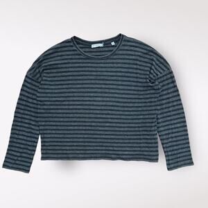 Vince Benegal Stripe Pullover Shirt Womens Size Medium Gray Black Casual